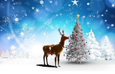 Composite image of christmas tree and reindeer