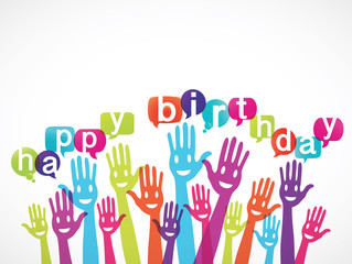 groupe de mains souriant : bulles happy birthday