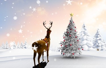Composite image of christmas tree and reindeer
