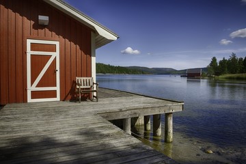 Typical red wooden house in Sweden