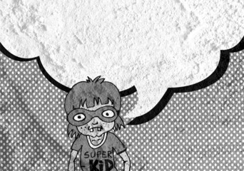 People thinking people talking and Speech Bubble on Cement wall