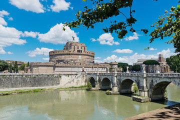 Angel Castle with bridge on Tiber river in Rome, Italy