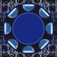 Circular frame ornament with cups. Menu background