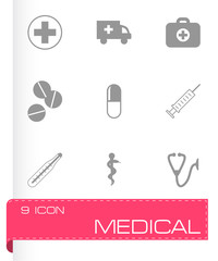 Vector black medical icons set
