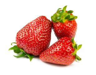 three strawberries isolated on white background