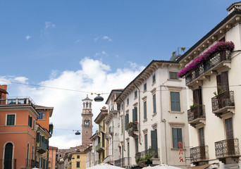 Fototapeta na wymiar Piazza delle Erbe, the oldest square in Verona, italy