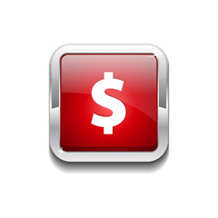 Dollar Currency Sign Square Red Vector Web Button Icon