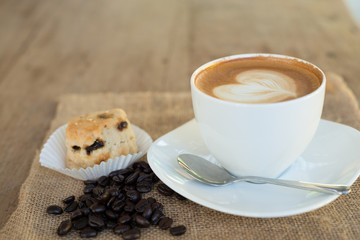 Cappuccino or latte coffee with heart shape