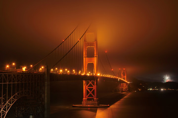 Golden Gate bridge, night, fog