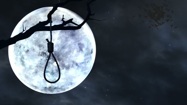 Hanging a noose with the moon in the background.