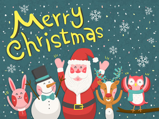 Merry Christmas graphic with Santa and animals