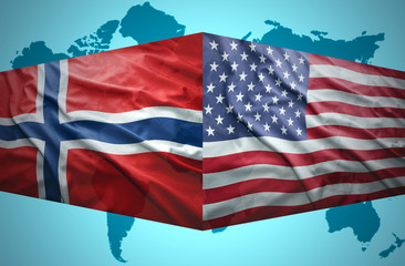 Obraz premium Waving Norwegian and American flags
