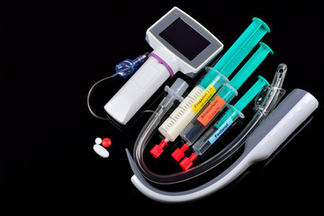 Set of tools and drugs for intubation and anaesthesia induction