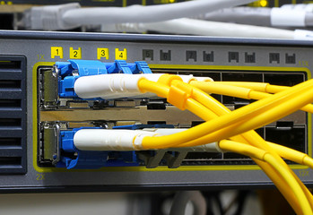 optic fiber cables connected to data center