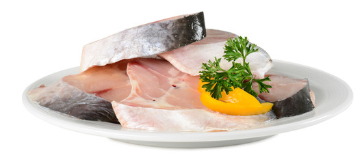 Slices of fish ready for cooking.
