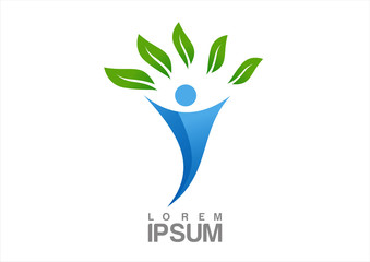 Abstract eco man with green leaves silhouette