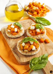 Pumpkin bruschetta. Bruschetta with roasted pumpkin, cheese and