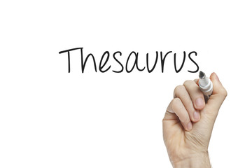 Hand writing thesaurus - obrazy, fototapety, plakaty