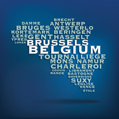 Fototapeta na wymiar Belgium map made with name of cities