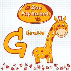 Colorful children's alphabet with animals, giraffe