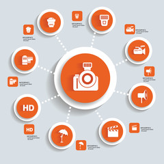 Photography concept info graphics,orange vector