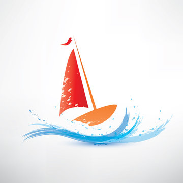 yacht and ocean wave symbol