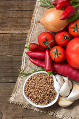 Raw Organic buckwheat and vegetables