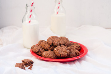 Chocolate oatmeal cookies, selective focus