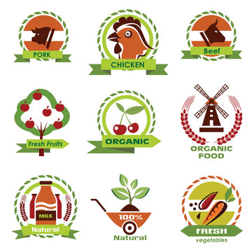 farm food, agriculture icons, labels collection, set#3