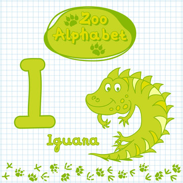 Colorful children's alphabet with animals, iguana