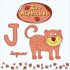 Colorful children's alphabet with animals, jaguar