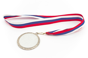 Silver medal with color stripes isolated on white