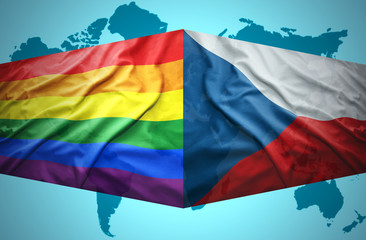Waving Czech and Gay flags