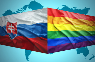 Waving Slovak and Gay flags