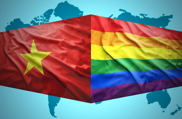 Waving Vietnamese and Gay flags