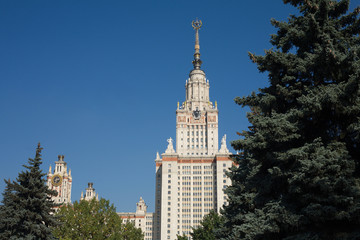 Fototapeta na wymiar Moscow State University building. View from park