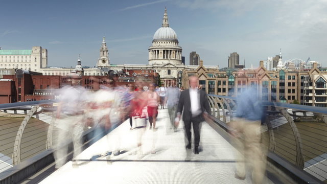 Time Lapse Shot Of Tourists On London's Millennium Bridge