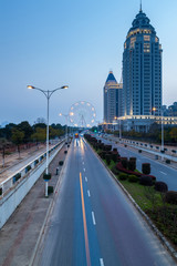 The city at night and ferris wheel