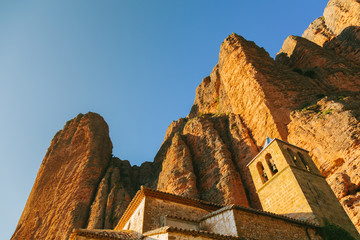 Mallos de Riglos Church in Huesca, Aragon, Spain