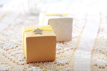 Hand-crafted gift boxes with star-shaped labels