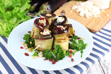 Fried aubergine with cottage cheese and parsley