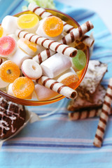 Different sweets on table, close-up