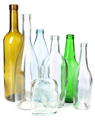 Empty glass bottles isolated on white