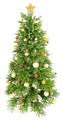 Decorated Christmas tree isolated on white
