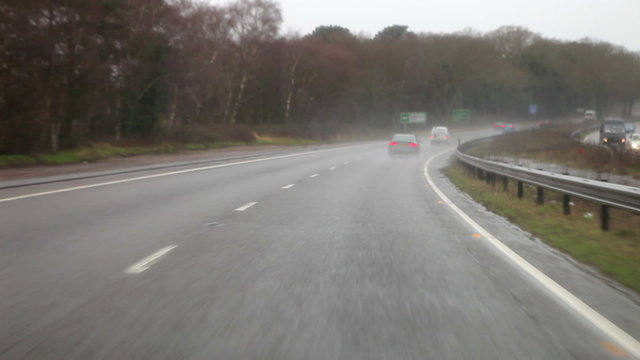 Time Lapse Sequence Of Motorway Journey In Rain
