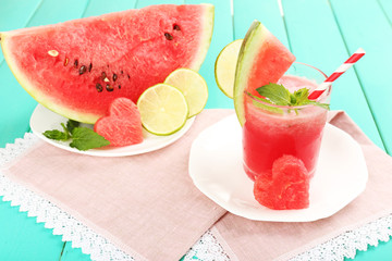 Watermelon cocktail on table, close-up
