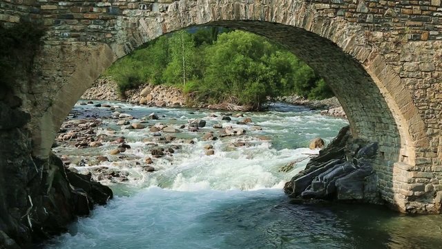 Rio Ara river in the Torla in Valle de Ordesa valley Pyrenees 
