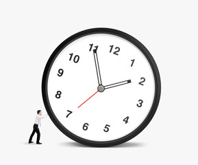 man pulling clock