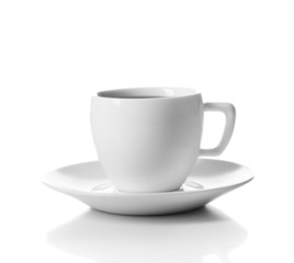Cup of coffee with splashes, isolated on white