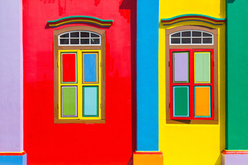 Fototapeta premium Colorful windows and details on a colonial house in Little India